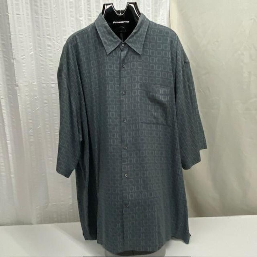 Toscano Mens 3X 100% Silk Shirt Gray Geometric Short Sleeve Button Up 3XL(395-4)